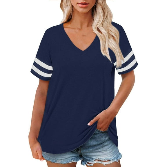 Delayuji Plus Size V Neck T Shirts Women Short Sleeve Tops Casual Summer Tshirts Loose Fit Tee Blue L Polyester,Spandex Short Sleeve Shirts for Women