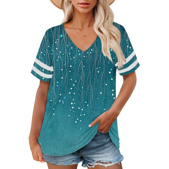 Delayuji Plus Size V Neck T Shirts Women Short Sleeve Tops Casual Summer Tshirts Loose Fit Tee Blue Xl Polyester,Spandex Short Sleeve Shirts for Women