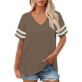 thumbnail image 1 of Delayuji Plus Size V Neck T Shirts Women Short Sleeve Tops Casual Summer Tshirts Loose Fit Tee Brown L Polyester,Spandex Short Sleeve Shirts for Women, 1 of 4
