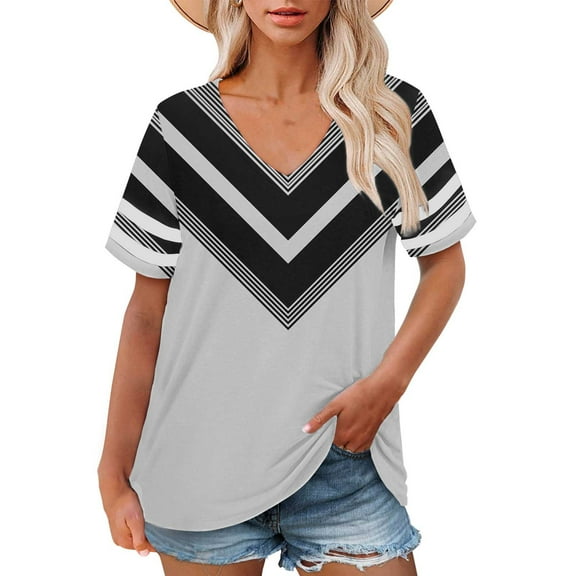 Delayuji Plus Size V Neck T Shirts Women Short Sleeve Tops Casual Summer Tshirts Loose Fit Tee Gray Xxl Polyester,Spandex Short Sleeve Shirts for Women