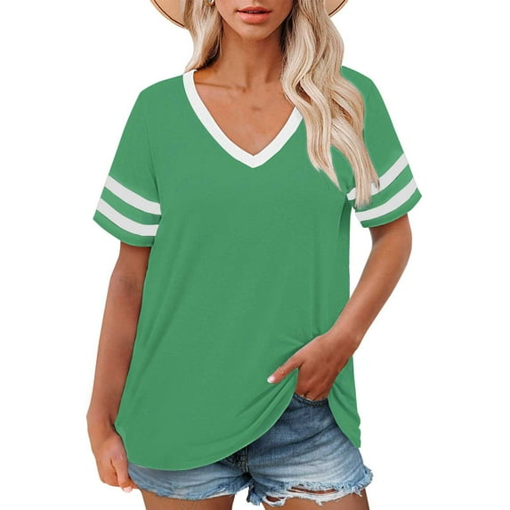 Delayuji Plus Size V Neck T Shirts Women Short Sleeve Tops Casual Summer Tshirts Loose Fit Tee Green L Polyester,Spandex Short Sleeve Shirts for Women