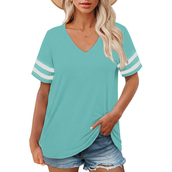 Delayuji Plus Size V Neck T Shirts Women Short Sleeve Tops Casual Summer Tshirts Loose Fit Tee Green L Polyester,Spandex Short Sleeve Shirts for Women