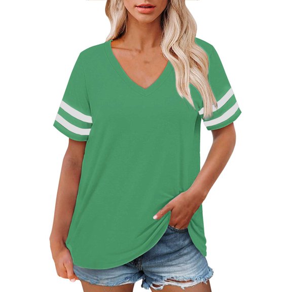 Delayuji Plus Size V Neck T Shirts Women Short Sleeve Tops Casual Summer Tshirts Loose Fit Tee Green Xxl Polyester,Spandex Short Sleeve Shirts for Women