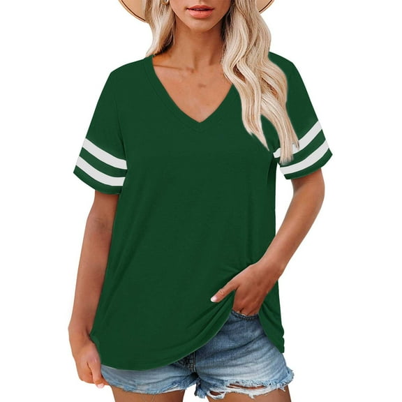 Delayuji Plus Size V Neck T Shirts Women Short Sleeve Tops Casual Summer Tshirts Loose Fit Tee Green Xxxl Polyester,Spandex Short Sleeve Shirts for Women