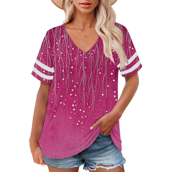 Delayuji Plus Size V Neck T Shirts Women Short Sleeve Tops Casual Summer Tshirts Loose Fit Tee Pink Xl Polyester,Spandex Short Sleeve Shirts for Women