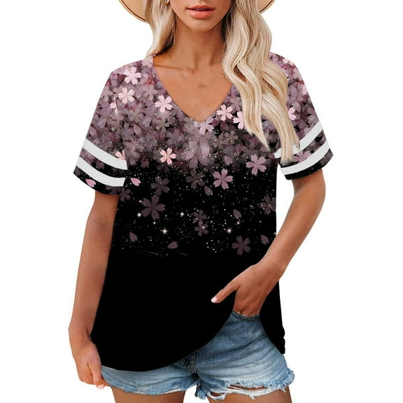 Delayuji Plus Size V Neck T Shirts Women Short Sleeve Tops Casual Summer Tshirts Loose Fit Tee Pink Xxl Polyester,Spandex Short Sleeve Shirts for Women