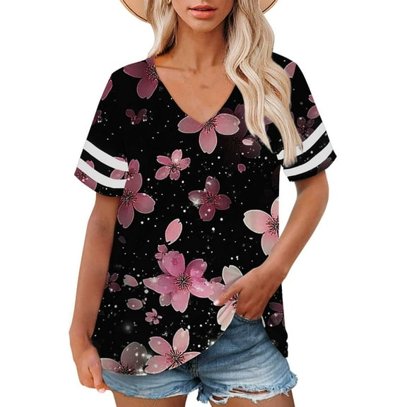 Delayuji Plus Size V Neck T Shirts Women Short Sleeve Tops Casual Summer Tshirts Loose Fit Tee Pink Xxxxxl Polyester,Spandex Short Sleeve Shirts for Women