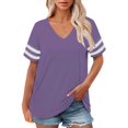 thumbnail image 1 of Delayuji Plus Size V Neck T Shirts Women Short Sleeve Tops Casual Summer Tshirts Loose Fit Tee Purple Xxl Polyester,Spandex Short Sleeve Shirts for Women, 1 of 4