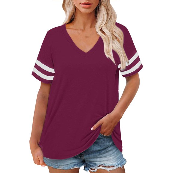 Delayuji Plus Size V Neck T Shirts Women Short Sleeve Tops Casual Summer Tshirts Loose Fit Tee Red L Polyester,Spandex Short Sleeve Shirts for Women