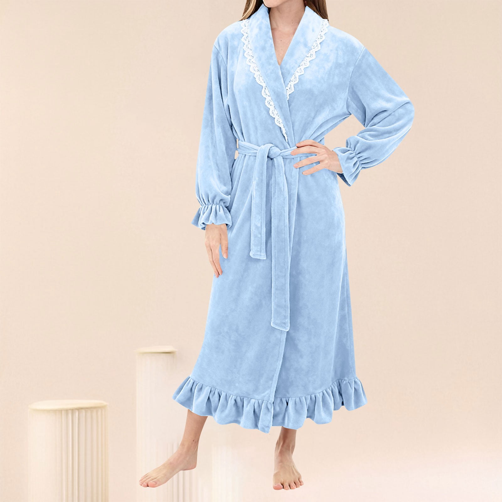 Premium Robe Delayuji Premium Robes for Women Plush Fleece Lace Trim Fuzzy Bathrobe ...
