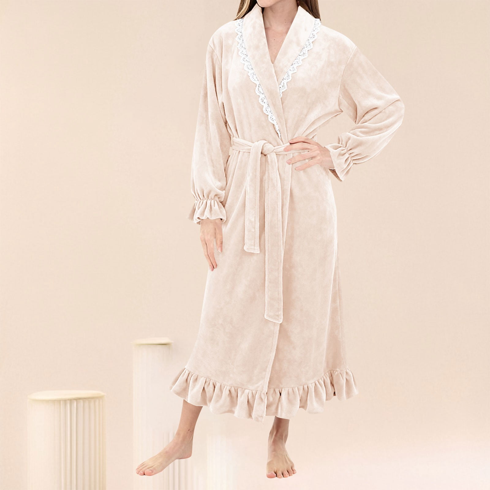 Premium Robe Design Delayuji Premium Robes for Women Plush Fleece Lace Trim Fuzzy Bathrobe ...