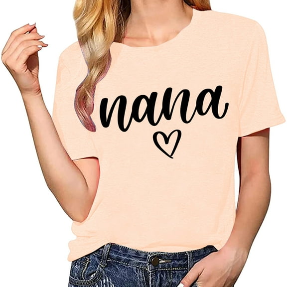 Delayuji Shirts for Women Shirt Heart Printed Casual Short Sleeve Tee Top Beige L Polyester,Spandex Short Sleeve Shirts for Women