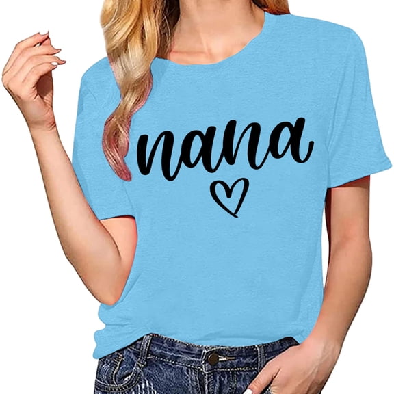 Delayuji Shirts for Women Shirt Heart Printed Casual Short Sleeve Tee Top Blue S Polyester,Spandex Short Sleeve Shirts for Women