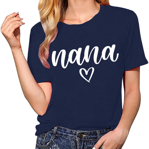 Delayuji Shirts for Women Shirt Heart Printed Casual Short Sleeve Tee Top Blue Xl Polyester,Spandex Short Sleeve Shirts for Women