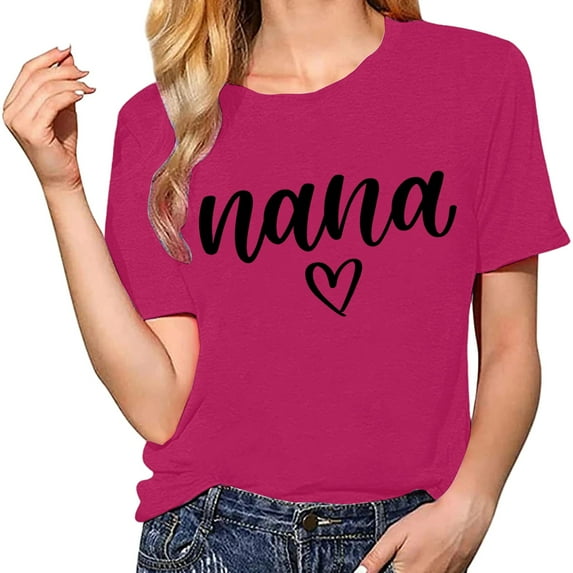 Delayuji Shirts for Women Shirt Heart Printed Casual Short Sleeve Tee Top Pink Xl Polyester,Spandex Short Sleeve Shirts for Women