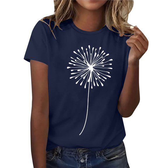 Delayuji Short Sleeve Round Neck T Shirt Fashion Top Lightweight Soft Casual Summer Outfit Clothes Blue L Polyester,Spandex Short Sleeve Shirts for Women