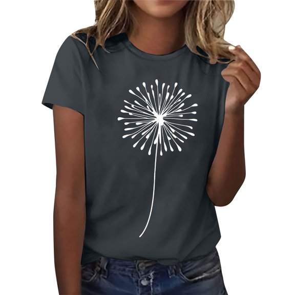 Delayuji Short Sleeve Round Neck T Shirt Fashion Top Lightweight Soft Casual Summer Outfit Clothes Gray M Polyester,Spandex Short Sleeve Shirts for Women