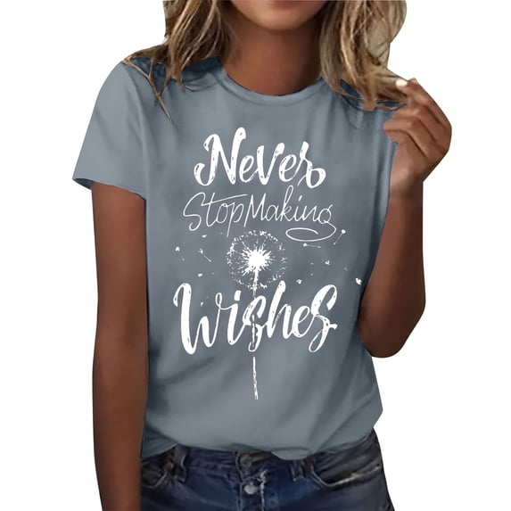 Delayuji Short Sleeve Round Neck T Shirt Fashion Top Lightweight Soft Casual Summer Outfit Clothes Gray S Polyester,Spandex Short Sleeve Shirts for Women