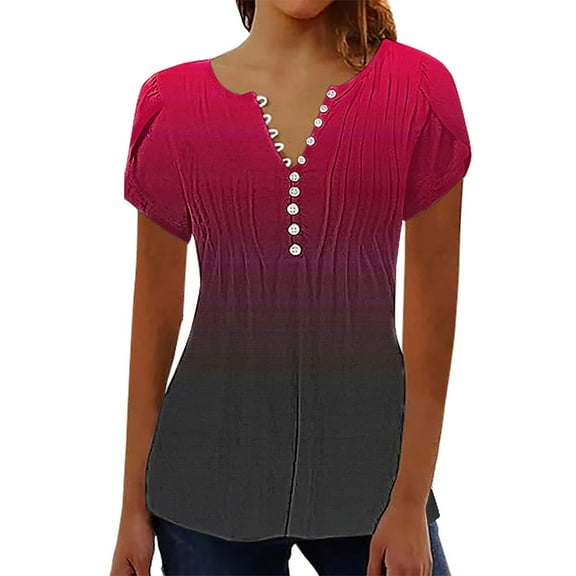 Delayuji Short Sleeve Womens Tops 2025 Spring Neck Casual Print Tunic T Shirts Womens Tops Pink S Polyester,Spandex Short Sleeve Shirts for Women