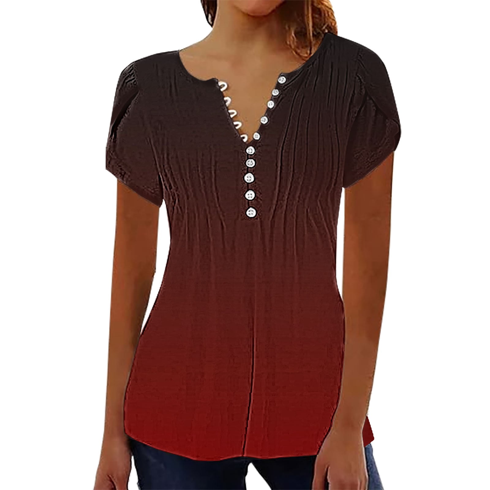 Delayuji Short Sleeve Womens Tops 2025 Spring Neck Casual Print Tunic T ...