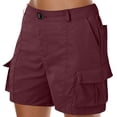 thumbnail image 1 of Delayuji Shorts for Women Cargo Shorts Knee Length 6 Pockets Elastic Waist Long Shorts for Summer Casual Red S Cool Silk Cotton Sequin Shorts for Women, 1 of 5