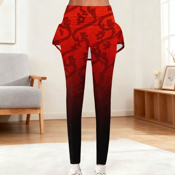 Delayuji Skirted Leggings for Women Tennis Golf Skorts Legging Gym Yoga Legging with Skirts Pickleball Workout Long Pants Fashiona Casual Gradient Printed Yoga Pants
