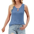thumbnail image 1 of Delayuji Sleeveless Tank Tops for Women Round Neck Stripes Keyhole Neck Solid Colour Tops Casual Going Out Tank Blouses Blue S Cotton Spring Tops for Women, 1 of 9