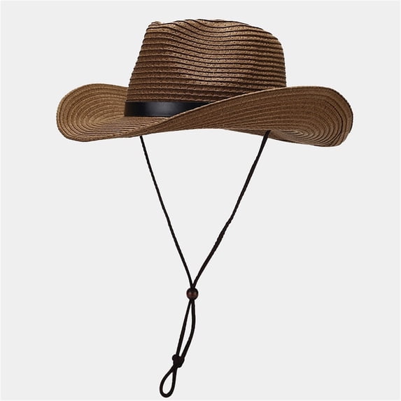 Delayuji Straw Hat for Men Women Western Belt Decor UV Protection Lightweight Polyester Papyrus Breathable Travel Beach Hiking Hat Outdoor Sun Hat