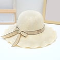 thumbnail image 1 of Delayuji Straw hat for Women French Retro Woven Ruffled Bow Foldable Breathable Wide Brim UV Protection Summer Travel sun hats Casual Hiking Hat Beach Hat, 1 of 3
