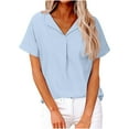 thumbnail image 1 of Delayuji Summer Shirts for Women Loose Fit Business Casual Short Sleeve Cotton Linen Shirt Blue Xl Cotton and Linen Short Sleeve Shirts for Women, 1 of 9