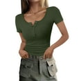 thumbnail image 1 of Delayuji Summer Solid Color Casual T Shirt U Neck Pullover Tight Short Sleeved Top Women Green Xxxl Threadcloth Short Sleeve Shirts for Women, 1 of 5