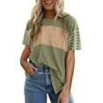 thumbnail image 1 of Delayuji Summer Tops Trendy Oversized 2025 Crewneck Casual Color Block Striped Womens Shirts Blouses Green L Polyester,Spandex Short Sleeve Shirts for Women, 1 of 5