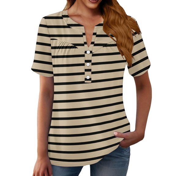 Delayuji Summer Tops for Women 2025 New Shirts Short Sleeve T Shirt Trendy Tops Spring Casual Shirt Clothes Brown L Polyester,Spandex Short Sleeve Shirts for Women