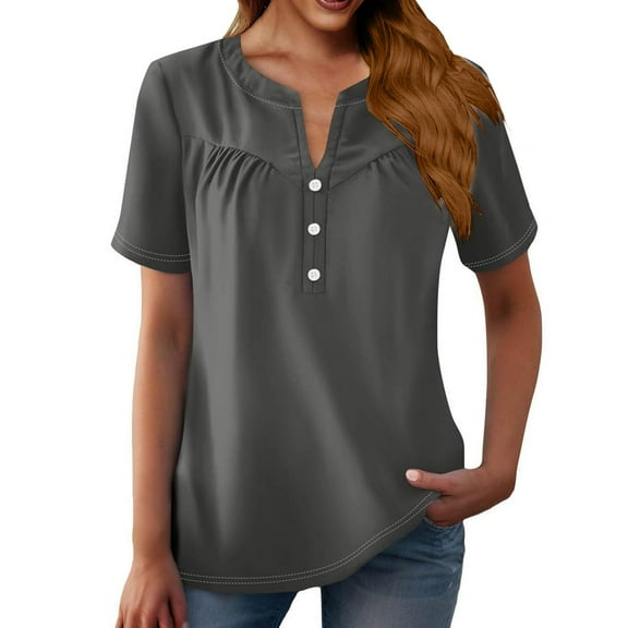 Delayuji Summer Tops for Women 2025 Trendy V Neck Short Sleeve Tshirts Business Casual Basic Tee Loose Gray Xxxl Polyester,Spandex Short Sleeve Shirts for Women