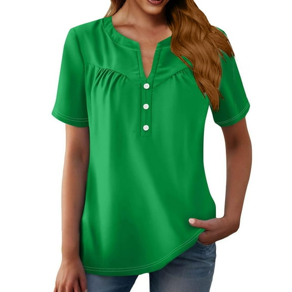 Delayuji Summer Tops for Women 2025 Trendy V Neck Short Sleeve Tshirts Business Casual Basic Tee Loose Green L Polyester,Spandex Short Sleeve Shirts for Women
