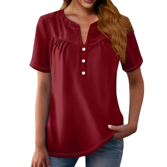 Delayuji Summer Tops for Women 2025 Trendy V Neck Short Sleeve Tshirts Business Casual Basic Tee Loose Red Xxxl Polyester,Spandex Short Sleeve Shirts for Women