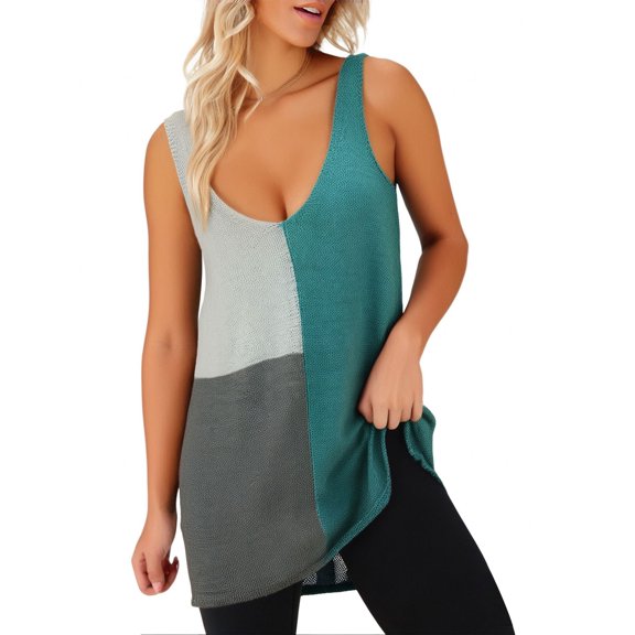 Delayuji Summer Women's Small Vest Splicing Loose Casual Blouse Women Green L Polyester,Spandex Spring Tops for Women