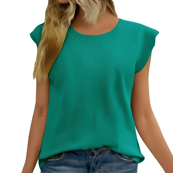 Delayuji Tank Top for Women Trendy Sleeveless Loose Ruffle Sleeve Casual Basic Summer Spring Tops Green Xxl Polyester Short Sleeve Shirts for Women
