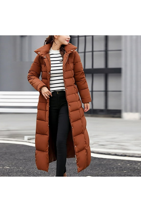 Thickened Lined Parka Women'S Down Jackets Women's Hooded Puffer Down Coat Long Winter Jacket with Hood Quilted Jacket Ladies Coats Brown L