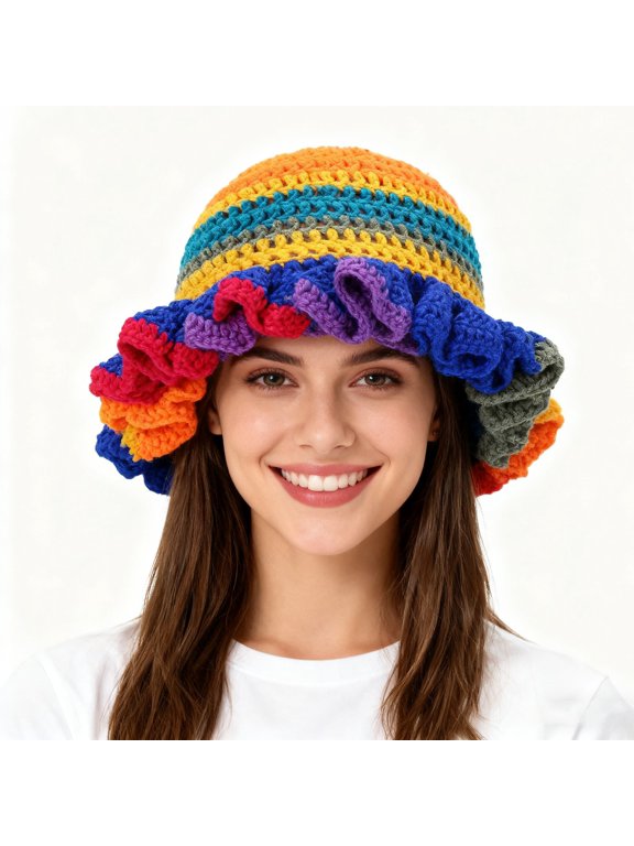 Unisex Ruffled Wool Hat Wide Brim Hat Colorful Fashion Hat With Flounced Edge for Autumn Winter Spring Daily Leisure Wear Bucket Hat One Size
