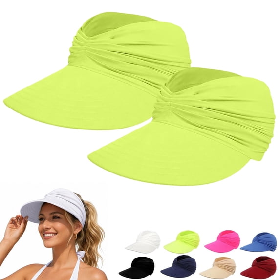 Delayuji Visor hat for women UPF50+ Foldable Open Top Ponytail Hat Adjustable Polyester Summer UV Protection sun hats Travel Portable Outdoor Hat 2 Piece