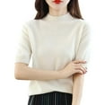 thumbnail image 1 of Delayuji Women Base Sweater Solid Crewneck Knitwear Short Sleeve Pullover Slim Knitted Bottoming Shirt for Autumn Winter White Xxl Knit Short Sleeve Shirts for Women, 1 of 4