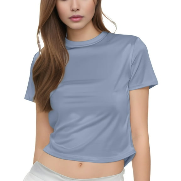 Delayuji Women Casual Short Sleeve T Shirts Summer Crewneck Tshirts Cute Tee Basic Crop Tops Blue Xl Polyester,Spandex Short Sleeve Shirts for Women