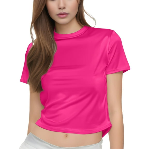 Delayuji Women Casual Short Sleeve T Shirts Summer Crewneck Tshirts Cute Tee Basic Crop Tops Pink Xl Polyester,Spandex Short Sleeve Shirts for Women