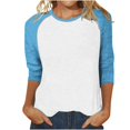 thumbnail image 1 of Delayuji Women Long Sleeve Round Neck Top Solid Color Color Matching Fashion Sleeves Casual T Shirt Blue L Polyester,Spandex Short Sleeve Shirts for Women, 1 of 7