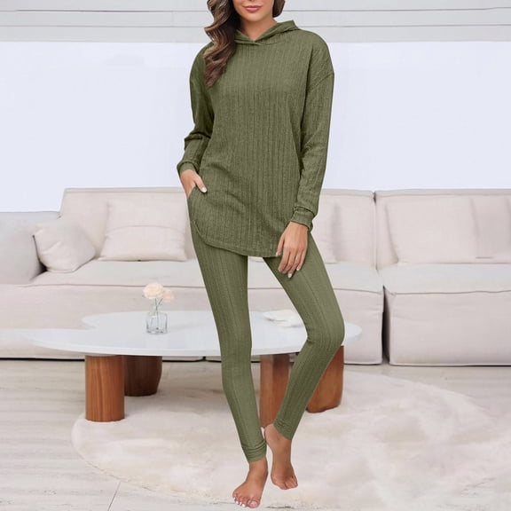 Delayuji Women's 2 Piece Pajamas Sets Outfits Ribbed Knit Set Lightweight Tops and Stretchy Leggings Pants Sets Loungewear Sleepwear