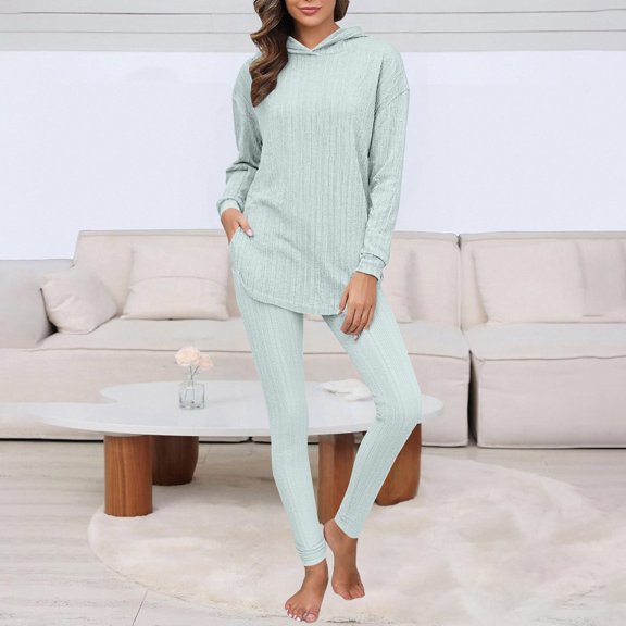 Delayuji Women's 2 Piece Pajamas Sets Outfits Ribbed Knit Set Lightweight Tops and Stretchy Leggings Pants Sets Loungewear Sleepwear