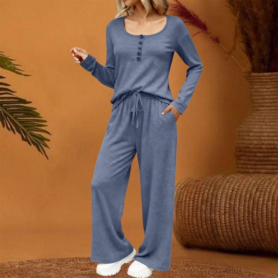 Delayuji Women's 2 Piece Set Loungewear Long Sleeve Mock Neck Tops and Wide Leg Pants Sets Casual Loose Fit 2 Piece Spring Outfits Outwear