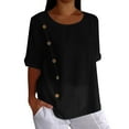thumbnail image 1 of Delayuji Women's 2025 Spring and Summer Cotton Linen Solid Color Fashion Casual Top Short Sleeved T Shirt Black S Cotton and Linen Short Sleeve Shirts for Women, 1 of 6