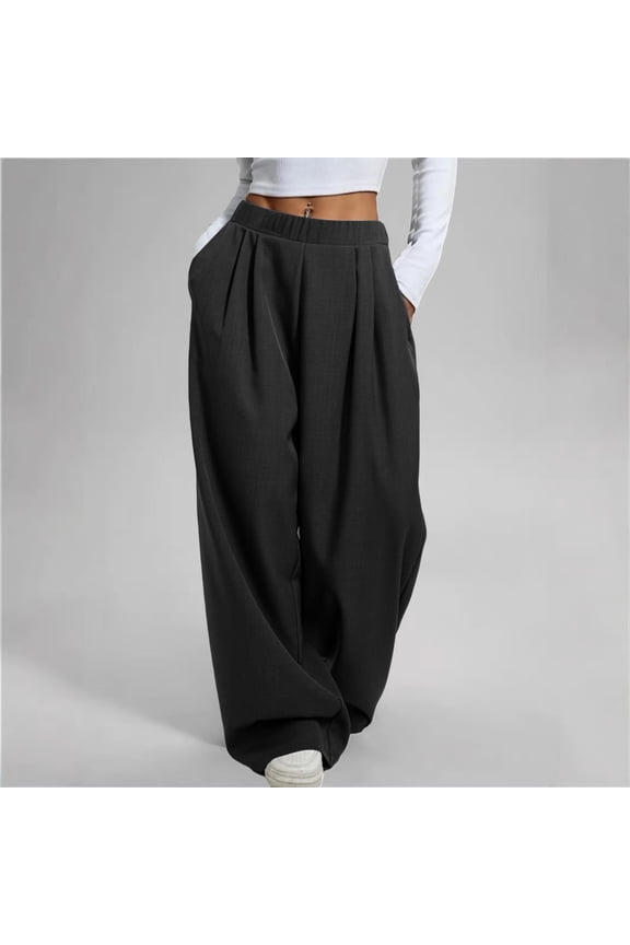 Women's Baggy Jogging Bottoms Wide Leg Pants High Waist Elastic Casual Suit Chic Loose Fit Outdoor Straight Trousers With Pockets
